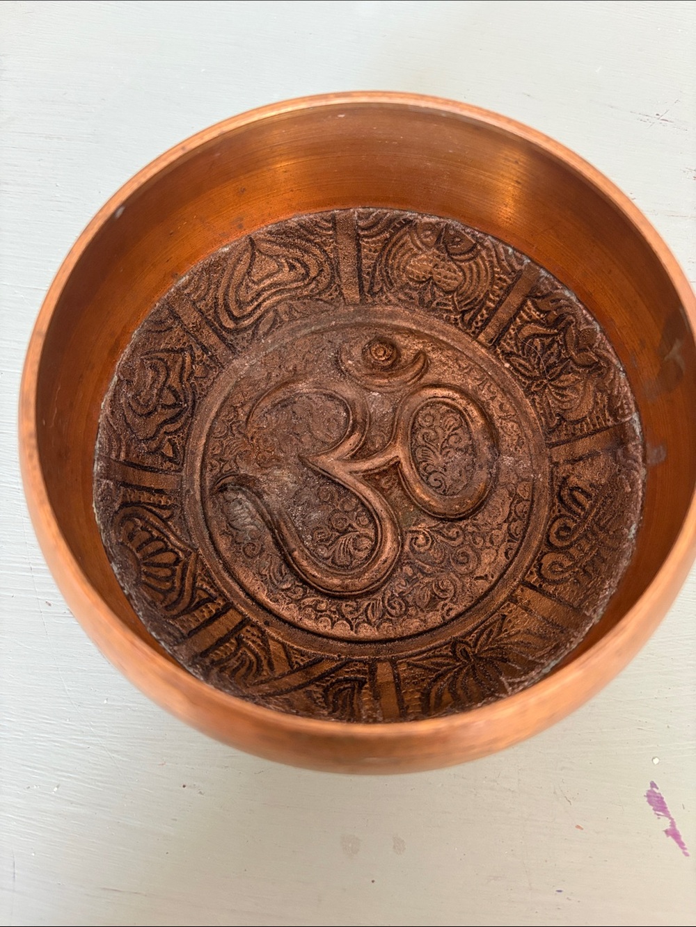 Vintage Tibetan Singing Bowl 4.5" – Etched Om Symbol Meditation Bowl (Bowl Only)
